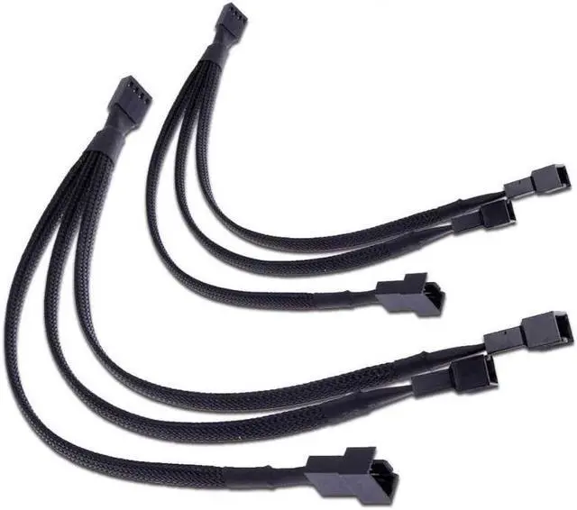 Alt view image 2 of 5 - Fan Splitter Adapter Cable Sleeved Braided Y Splitter Computer PC 4 Pin Fan Extension Power Cable 1 to 3 Converter 10 inches (2 Pack)