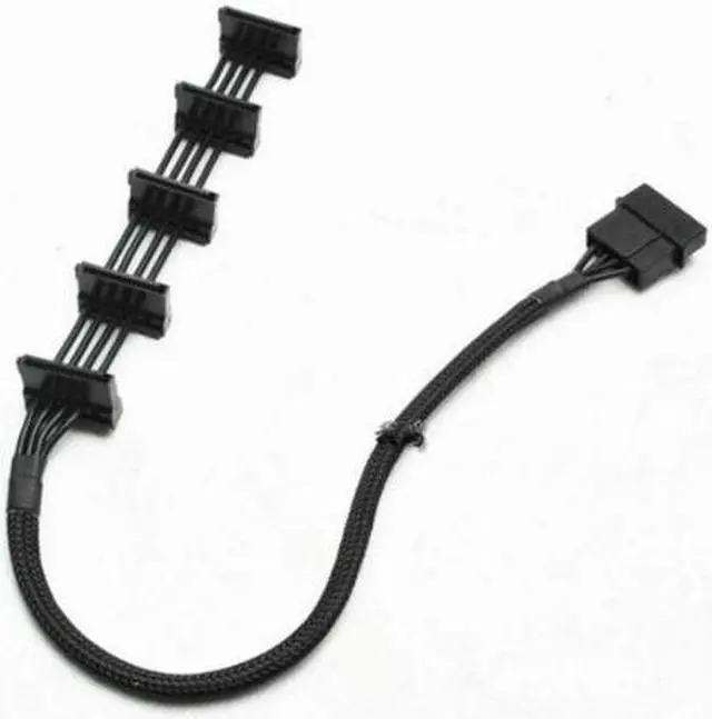 Main image of 16" ATX 4Pin IDE Molex to 5 SATA Serial ATA Power Cable 18AWG Black Sleeved AYA-4PIN-5SATA