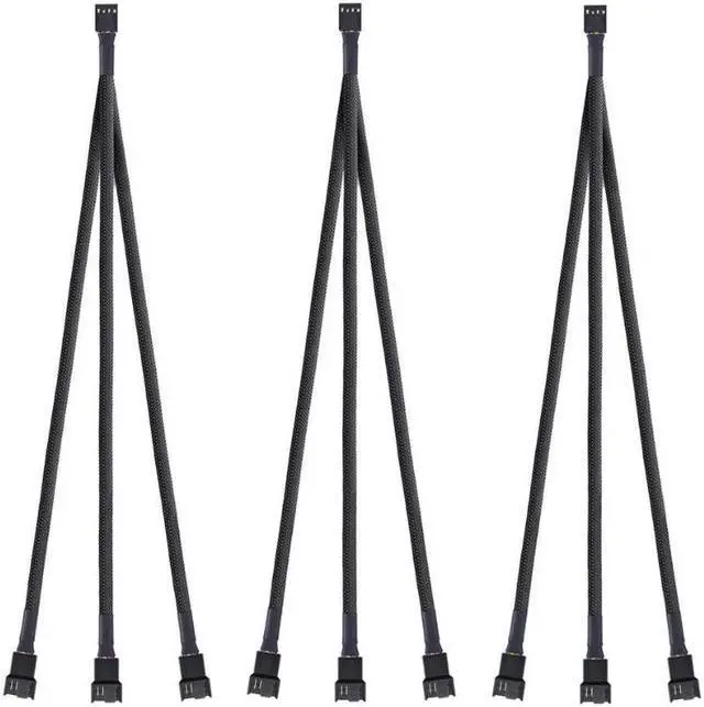 Main image of 3 Pack PWM Fan Splitter Adapter Cable Sleeved Braided Y Splitter Computer PC 4 Pin Fan Extension Power Cable 1 to 3 Converter for Computer ATX Case 4-Pin/3-Pin Cooling Fan Cable -10.5 inch