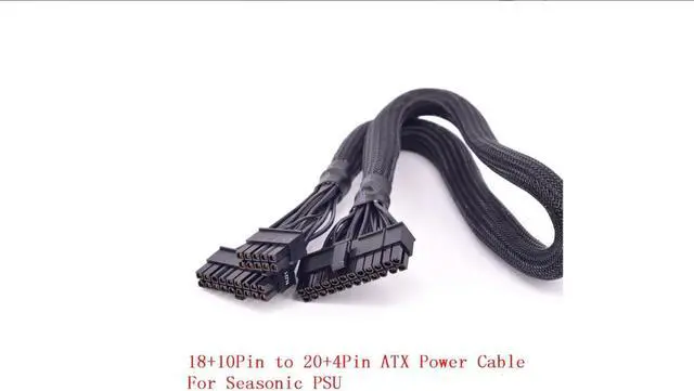 Alt view image 3 of 5 - PSU Modular 18+10pin to 24Pin 20+4Pin ATX Power Supply Cable with Net for Seasonic KM3 Series X-750 X-850 SS-1050XP3 M12II Evo Series 520 620 650 750 850 Snow Silent 750 1050 FOCUS PLUS Gold