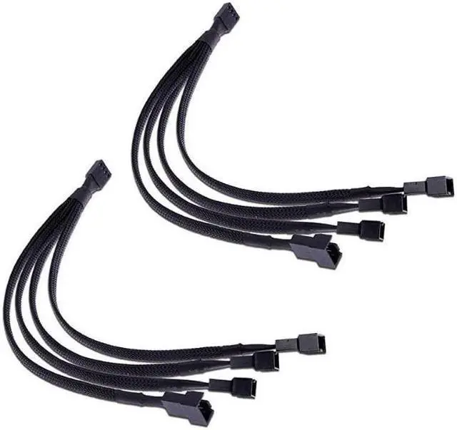 Main image of PWM Fan Splitter Cable 4 Pin Black Sleeved Case Fan Splitter Cable 1 to 4 Converter Braided Y Splitter Computer PC Fan Extension Power Cable 105 Inches 2 Pack
