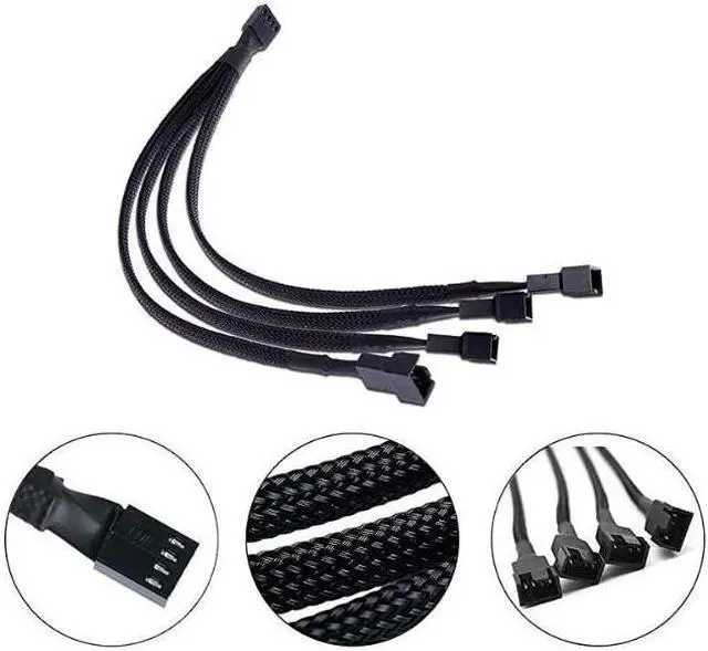 Alt view image 2 of 5 - PWM Fan Splitter Cable 4 Pin Black Sleeved Case Fan Splitter Cable 1 to 4 Converter Braided Y Splitter Computer PC Fan Extension Power Cable 105 Inches 2 Pack