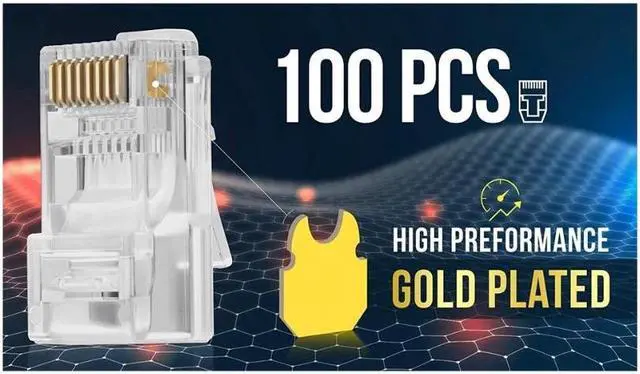 Alt view image 3 of 7 - RJ45 Cat6 Pass Through Connectors Pack of 100 | EZ Crimp Connector UTP Network Plug for Unshielded Twisted Pair Solid Wire & Standard Cables | Transparent Passthrough Ethernet Insert