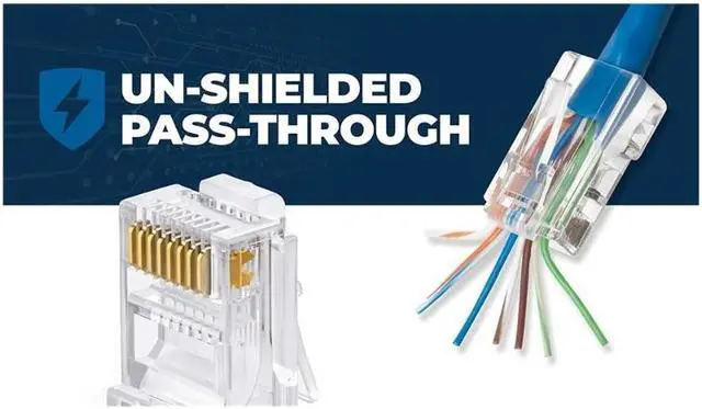 Alt view image 4 of 7 - RJ45 Cat6 Pass Through Connectors Pack of 100 | EZ Crimp Connector UTP Network Plug for Unshielded Twisted Pair Solid Wire & Standard Cables | Transparent Passthrough Ethernet Insert