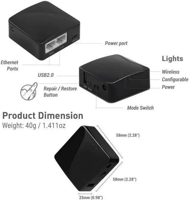 Alt view image 2 of 7 - GL.iNet GL-AR300M Mini VPN Travel Router Wi-Fi Converter OpenWrt Pre-Installed Repeater Bridge Hotspot 300Mbps High Performance 128MB Nand Flash 128MB RAM OpenVPN Programmable IoT Gateway