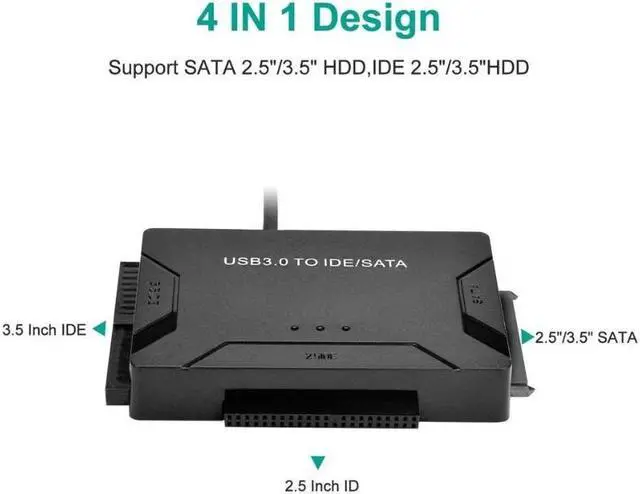 Alt view image 3 of 7 - USB 3.0 to IDE SATA Adapter USB 3.0 to Hard Drive Converter Cable with Power Switch for 2.5" 3.5" SATA IDE SSD Hard Drive Disks Support 4TB Include 12V 2APower Adapter & USB 3.0 Cable