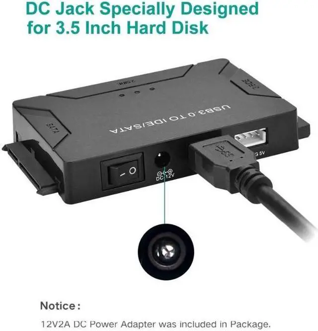 Alt view image 7 of 7 - USB 3.0 to IDE SATA Adapter USB 3.0 to Hard Drive Converter Cable with Power Switch for 2.5" 3.5" SATA IDE SSD Hard Drive Disks Support 4TB Include 12V 2APower Adapter & USB 3.0 Cable
