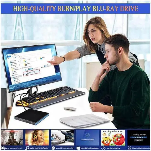 Alt view image 3 of 7 - External Blu-ray Drive DVD / BD Player Read/Write Portable Blu-ray Drive USB 3.0 and Type-C DVD Burner Ultra HD Blu-ray Drive Compatible with Windows XP 7 8 10 11,Mac OS,Linus Laptop Desktop