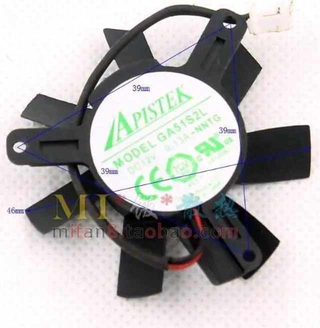 Alt view image 3 of 3 - Apistek GA51S2U -NNT1 12V 0.25A 2 Wires 2 Pins Graphic card fan video card cooler vga card fan