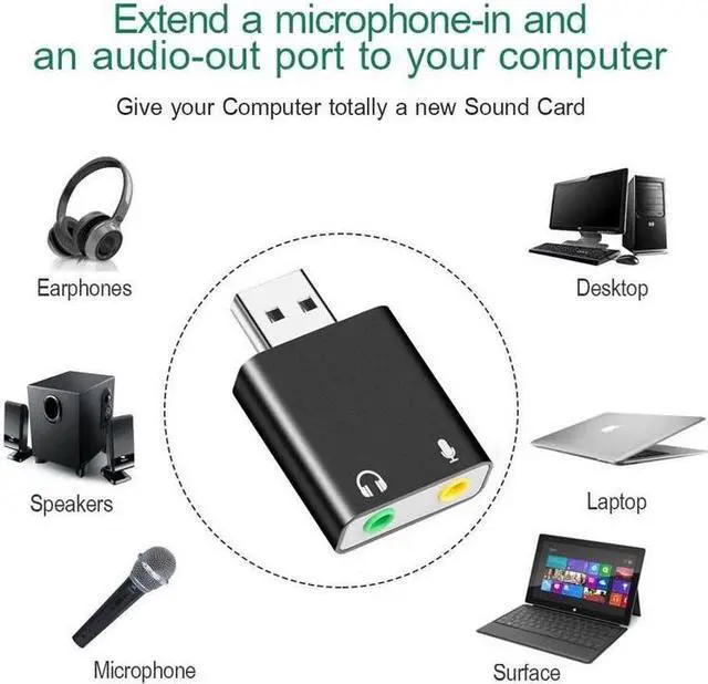 Alt view image 5 of 6 - External USB Audio Sound Card USB To Jack 3.5mm Converter Headphone Adapter Mic Sound Card Headsets Virtual 7.1 Ch Microphone