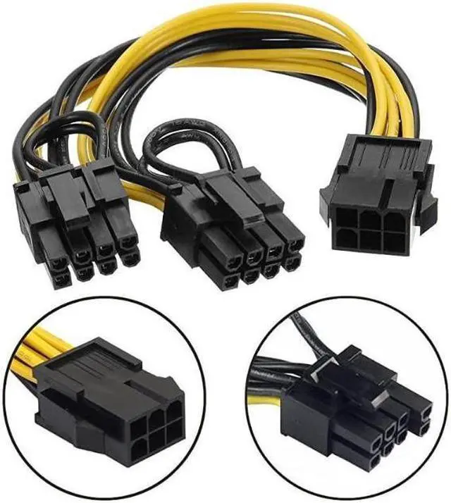 Alt view image 3 of 3 - 6 Pin to Dual PCIe 8 Pin 6+2 Graphics Card PCI Express Power Adapter GPU VGA YSplitter Extension Cable Mining Video Card Power Cable 9 inches 2 Pack