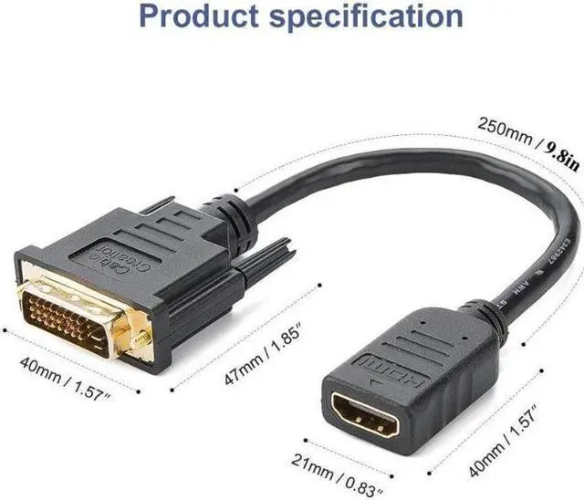 Alt view image 5 of 6 - 2-Pack HDMI to DVI Cable, Bi-Directional HDMI Female to DVI-D(24+1) Male Adapter, 1080P DVI to HDMI Conveter, 3D, 0.15M Black