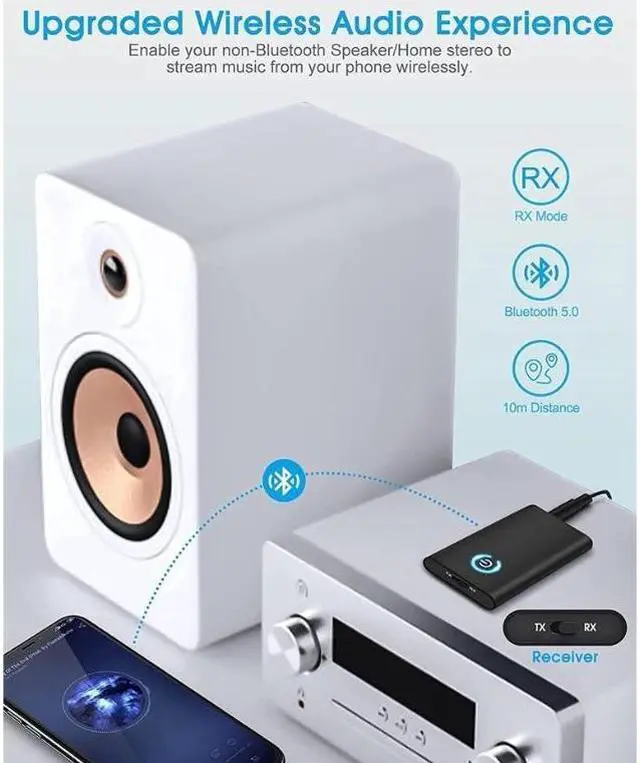 Alt view image 6 of 7 - 2-in-1 Bluetooth 5.0 Transmitter Receiver with 3.5mm Jack Aux for TV PC Home Car Sound System