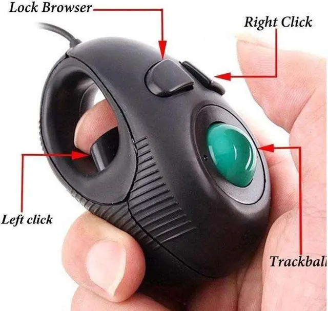 Alt view image 4 of 7 - Ergonomic Handheld Trackball Mouse Wired Mini USB Portable Finger Travel Computer Right Left Handed Mice for PC Laptop Mac Window OS Linux Unix