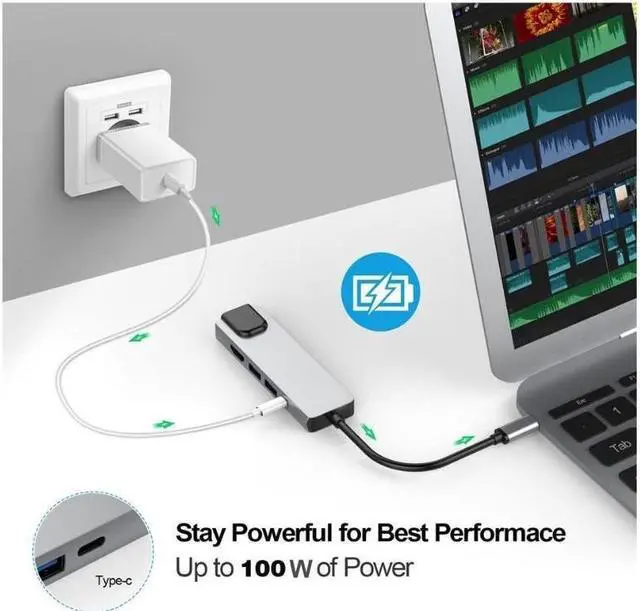 Alt view image 7 of 7 - USB C Hub with HDMI, 5 in 1 Type C Adapter with 2 USB 3.0 Ports, Gigabit Ethernet, 4K HDMI, Type- C 100W PD, Aluminum USB C Adapter Compatible MacBook Pro, Surface Go and Other Type-C Devices