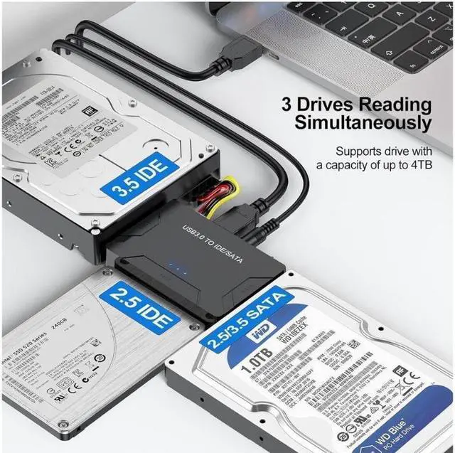 Alt view image 3 of 7 - Hard Drive Reader IDE SATA to USB 3.0 Adapter, USB + Type C External Hard Drive Data Ultra Recovery Converter Kit with Power for 2.5 3.5 HDD ssd Disk 5.25 Inch DVD/CD-ROM Optical Drive