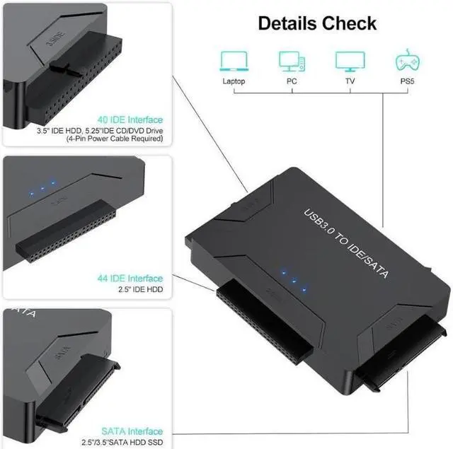 Alt view image 6 of 7 - Hard Drive Reader IDE SATA to USB 3.0 Adapter, USB + Type C External Hard Drive Data Ultra Recovery Converter Kit with Power for 2.5 3.5 HDD ssd Disk 5.25 Inch DVD/CD-ROM Optical Drive
