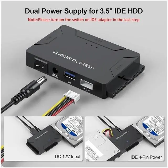Alt view image 7 of 7 - Hard Drive Reader IDE SATA to USB 3.0 Adapter, USB + Type C External Hard Drive Data Ultra Recovery Converter Kit with Power for 2.5 3.5 HDD ssd Disk 5.25 Inch DVD/CD-ROM Optical Drive