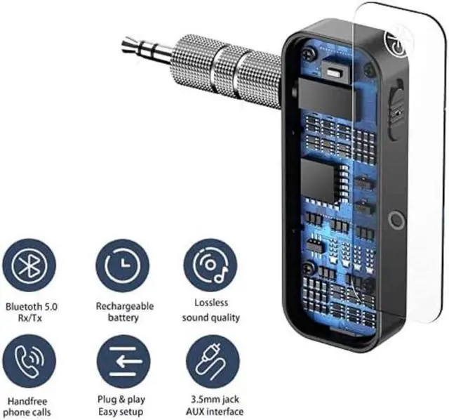 Alt view image 2 of 6 - Bluetooth 5.0 Adapter 3.5mm Jack Aux Receiver, 2-in-1 Wireless Transmitter & Receiver for iPod Touch (7th Generation), Streaming Audio of TV, PC, Speaker, Headphones, Car, Home Stereo