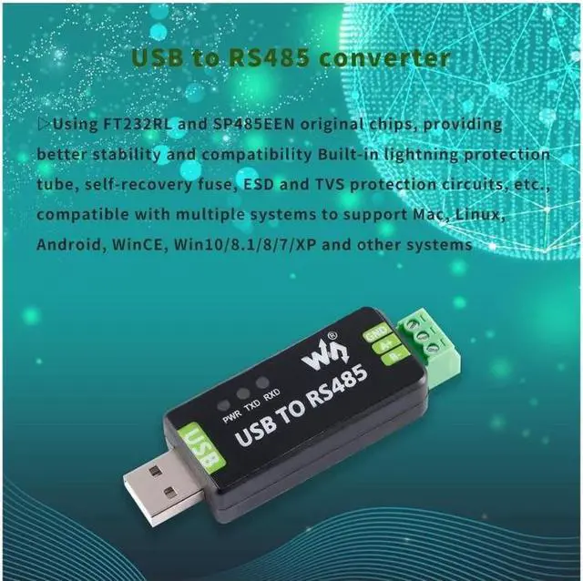 Alt view image 2 of 3 - Industrial Grade USB to RS485 Converter USB to RS485 Converter Adapter Integrated Circuits FT232RL and SP485EEN Chip Embedded Protection Circuit Resettable Fuse RS485 to USB Converter