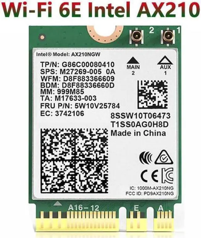 Main image of Wireless WiFi 6E Intel AX210 Bluetooth 5.3 M.2 2230 Key E A WiFi 6 Card 3000Mbps 2.4G/5Ghz/6Ghz AX210NGW 802.11ac/ax WiFi Adapter, Support Windows 10 Linux For Laptop Desktop PC