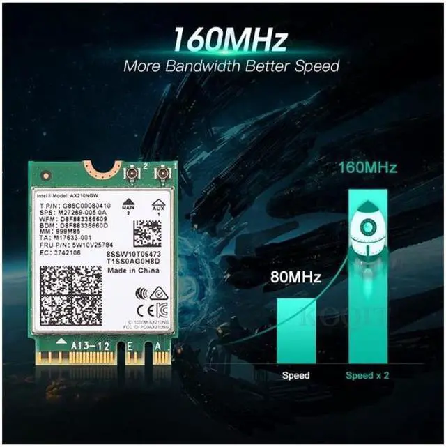 Alt view image 5 of 6 - Wireless WiFi 6E Intel AX210 Bluetooth 5.3 M.2 2230 Key E A WiFi 6 Card 3000Mbps 2.4G/5Ghz/6Ghz AX210NGW 802.11ac/ax WiFi Adapter, Support Windows 10 Linux For Laptop Desktop PC