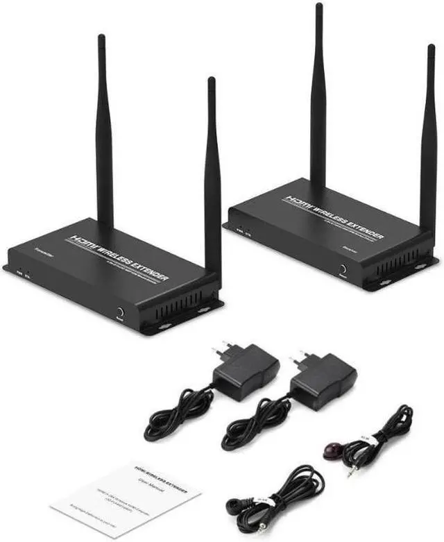 Alt view image 4 of 6 - (1 SENDER and 4 RECEIVERS kit) Up to 656Ft Wireless 1080P 60Hz Video Extender with Local Pass-through HDMI Loop-out Transmitter Receiver kit 200m with IR remote