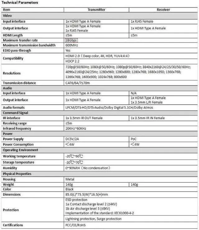 Alt view image 4 of 7 - Up to 70M,Genuine LQ525P 4K@60Hz HDMI 2.0 PoC IR Extender Loop-out Point to Point Zero-latency 18Gbps HDR YUV4:4:4 HDCP2.2 RJ45 Cat6/Cat6a/Cat7