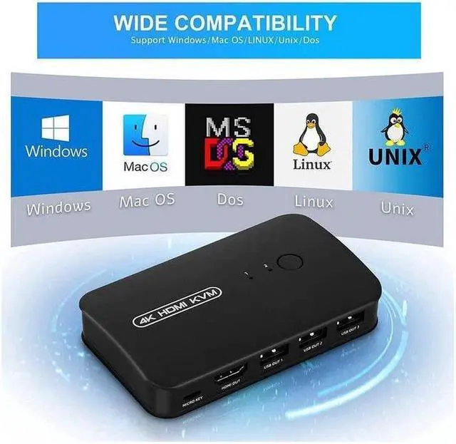 Alt view image 6 of 6 - HDMI USB KVM Switch Selector for 2 Computers Share Keyboard Mouse Printer and One HD 4K Monitor, 2 KVM Cables Included
