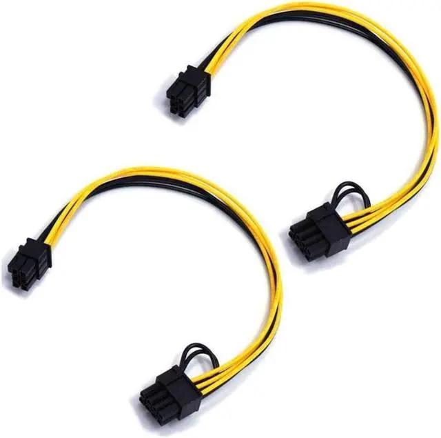 Main image of 6 Pin Male to 8 Pin (6+2) Male PCIe Adapter Power Cable PCI Express Extension Cable 12.5 Inches (2 Pack)
