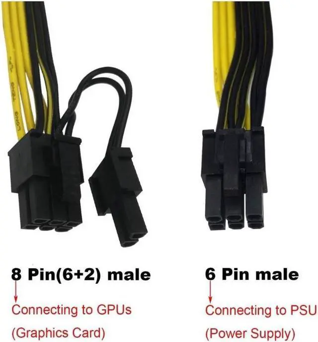 Alt view image 4 of 7 - 6 Pin Male to 8 Pin (6+2) Male PCIe Adapter Power Cable PCI Express Extension Cable 12.5 Inches (2 Pack)
