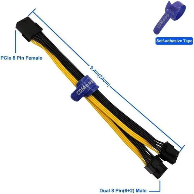 Alt view image 4 of 4 - (2-Pack) GPU VGA PCIe 8 Pin Female to Dual 2X 8 Pin (6+2) Male PCI Express Power Adapter Y-Splitter Extension Cable 9.4-inch(24cm)