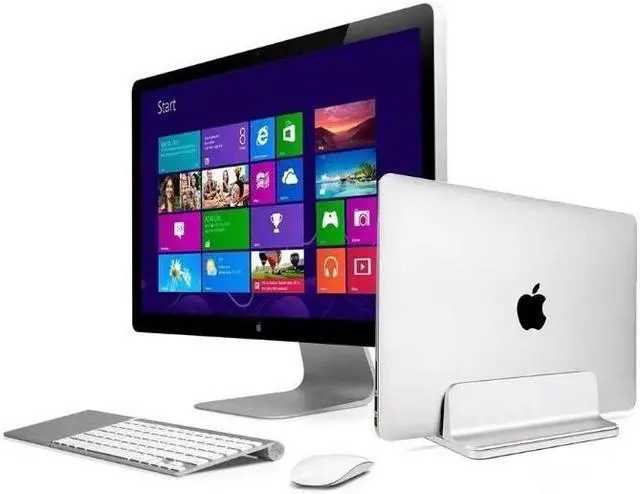 Alt view image 2 of 3 - Vertical Laptop Stand Holder, Desktop Aluminum MacBook Stand with Adjustable Dock Size(2 Slots), Fits All MacBook, Surface, Chromebook and Gaming Laptops (Black)