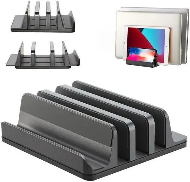 Main image of Aluminum alloy laptop stand base, laptop tablet desktop multi slot storage stand Silver