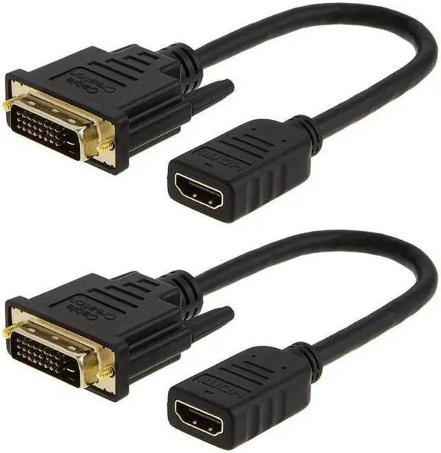 Main image of 2-Pack HDMI to DVI Cable, Bi-Directional HDMI Female to DVI-D(24+1) Male Adapter, 1080P DVI to HDMI Conveter, 3D, 0.15M Black