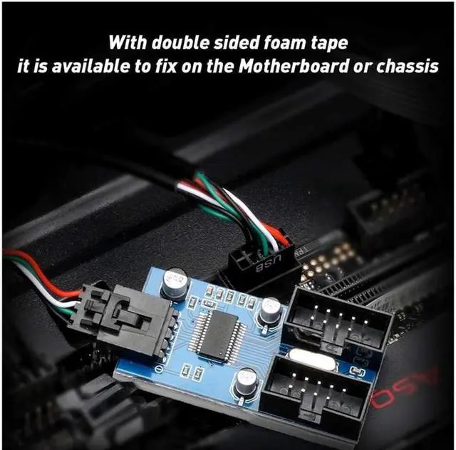 Alt view image 6 of 7 - Motherboard 9 pin Header Male 1 to 2 Female Extension Splitter Cable Desktop 9-Pin USB 2.0 HUB Connector Adapter for Port Multiplier
