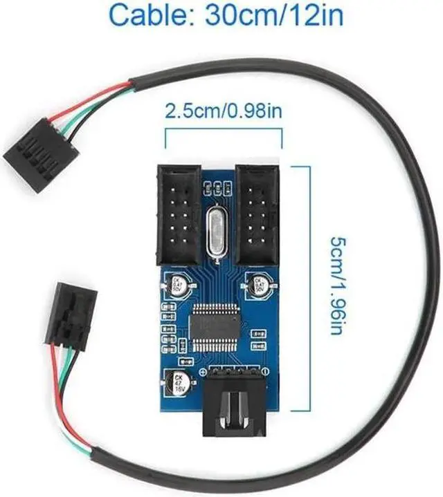 Alt view image 7 of 7 - Motherboard 9 pin Header Male 1 to 2 Female Extension Splitter Cable Desktop 9-Pin USB 2.0 HUB Connector Adapter for Port Multiplier