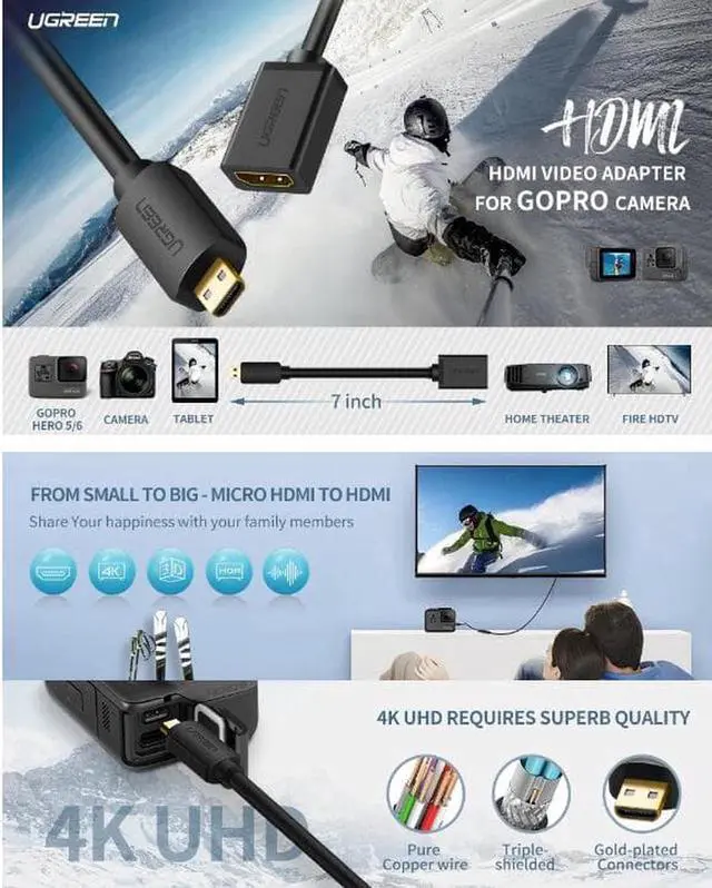 Alt view image 7 of 7 - Micro HDMI to HDMI Male to Female HDMI Adapter micro HDMI Converter 1080P Convertor for Tablet PC TV Mobile Phone