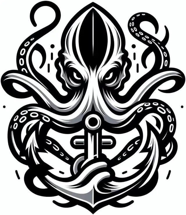 Main image of Octopus Wrapped Around Anchor Temporary Tattoos Unique Tattoo Hands Party Favors For Kids Fake Face Tattoos 6 Pcs Style D3.7 x 3.7 inches