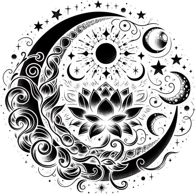 Main image of Lotus Moon Temporary Tattoos Unique Tattoo Hands Party Favors For Kids Fake Face Tattoos 6 Pcs3.7 x 3.7 inches