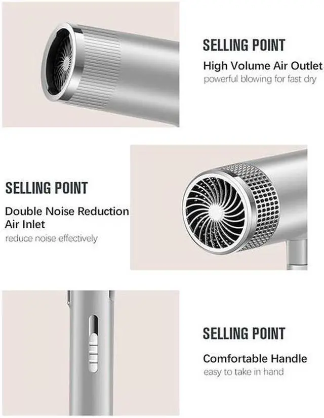 Alt view image 6 of 6 - Powerful Hair Dryer with Diffuser Home Electrical Appliances Negative Ion Care Hair Dryer Professional Hairdressing Equipment