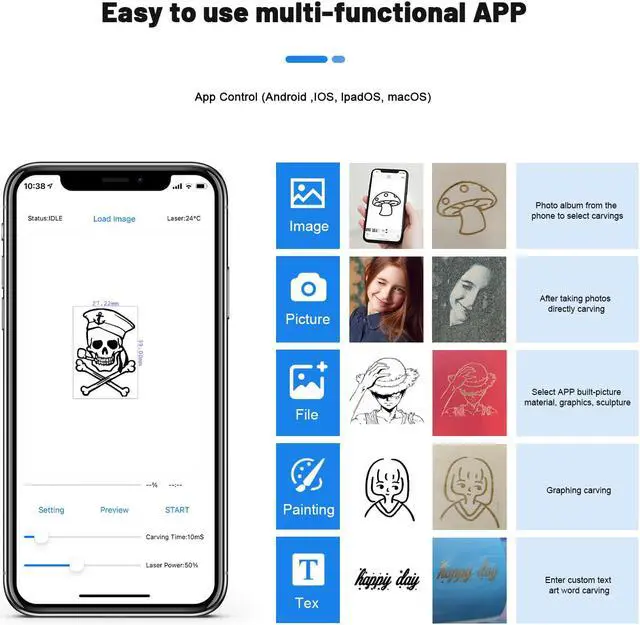 Alt view image 4 of 7 - Portable Laser Engraving Cutting Machine Desktop Laser Engraver CNC DIY  Cutter Printer Logo Carving