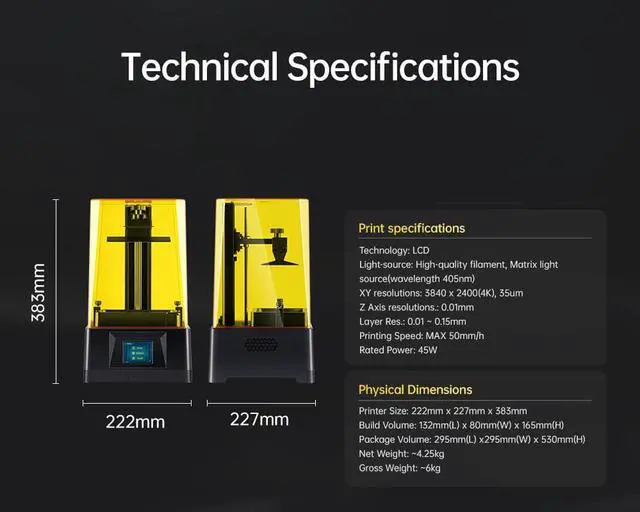 Alt view image 6 of 7 - 4K 3D Printer with 6.23" Screen LCD SLA UV Resin 3D Printers Fast Precise 3D Printing
