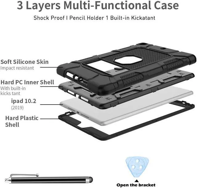 Alt view image 4 of 7 - SZYG For Apple iPad 9th/8th/7th Generation Case 10.2 inch Hybrid Shockproof Heavy Duty Rugged Stand Case Protective Cover with Screen Protector & Stylus Pencil.
