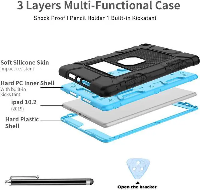 Alt view image 3 of 6 - SZYG For Apple iPad 9th/8th/7th Generation Case 10.2 inch Hybrid Shockproof Heavy Duty Rugged Stand Case Protective Cover with Screen Protector & Stylus Pencil. Blue