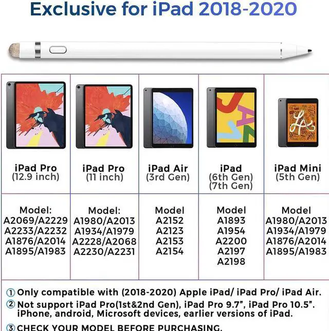 Alt view image 2 of 7 - Stylus Pen for iPad with Palm Rejection, Active Pencil Compatible with (2018-2022) Apple iPad Pro (11/12.9 Inch),iPad Air 3rd/4th/5th Gen,iPad 6/7/8/9th Gen,iPad Mini 5/6th Gen
