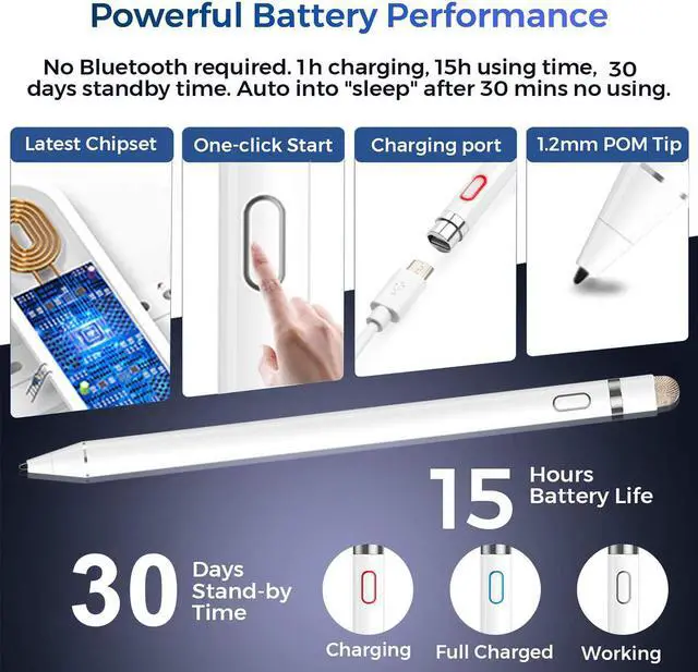 Alt view image 3 of 7 - Stylus Pen for iPad with Palm Rejection, Active Pencil Compatible with (2018-2022) Apple iPad Pro (11/12.9 Inch),iPad Air 3rd/4th/5th Gen,iPad 6/7/8/9th Gen,iPad Mini 5/6th Gen