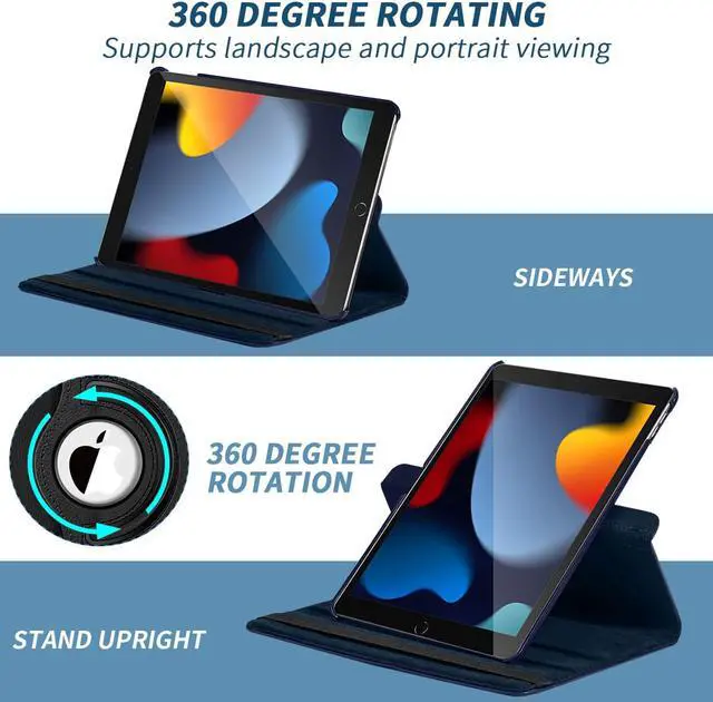 Alt view image 3 of 7 - SZYG iPad 10.2 Case iPad 9th Generation 2021/ iPad 8th Generation 2020/ iPad 7th Generation 2019 Case, 360 Degree Rotating Stand Case Protective Cover with Auto Sleep/Wake Function. Blue