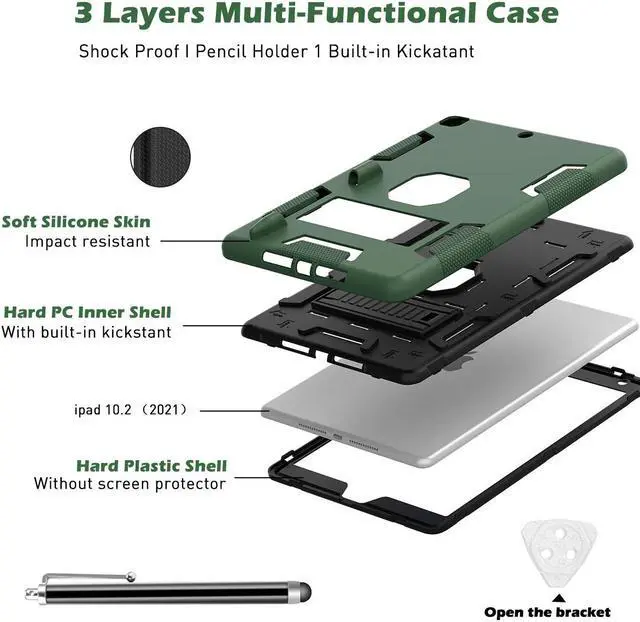 Alt view image 4 of 7 - SZYG iPad 10.2 Case iPad 9th Generation 2021/ iPad 8th Generation 2020/ iPad 7th Generation 2019 Case, Heavy Duty Shockproof Rugged Protective Cover with Built-in Stand.