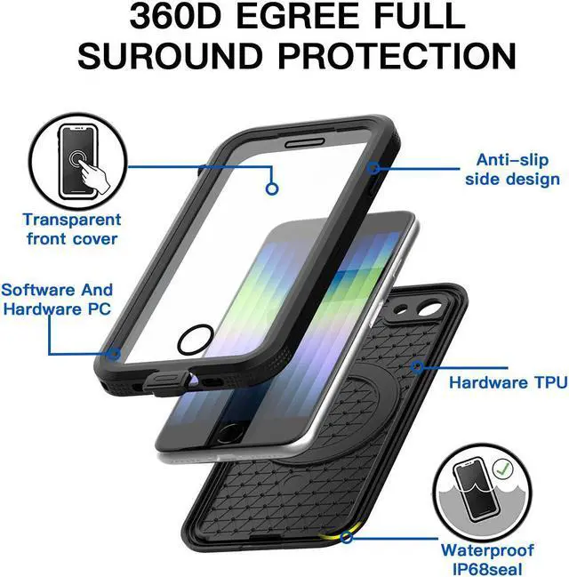 Alt view image 5 of 7 - SZYG iPhone SE 2020/2022 Waterproof Case,iPhone 7/8 Waterproof Case, Built-in Screen Protector Full Body Heavy Duty Shockproof IP68 Waterproof Case for iPhone SE 2022/2020/7/8 4.7 inch